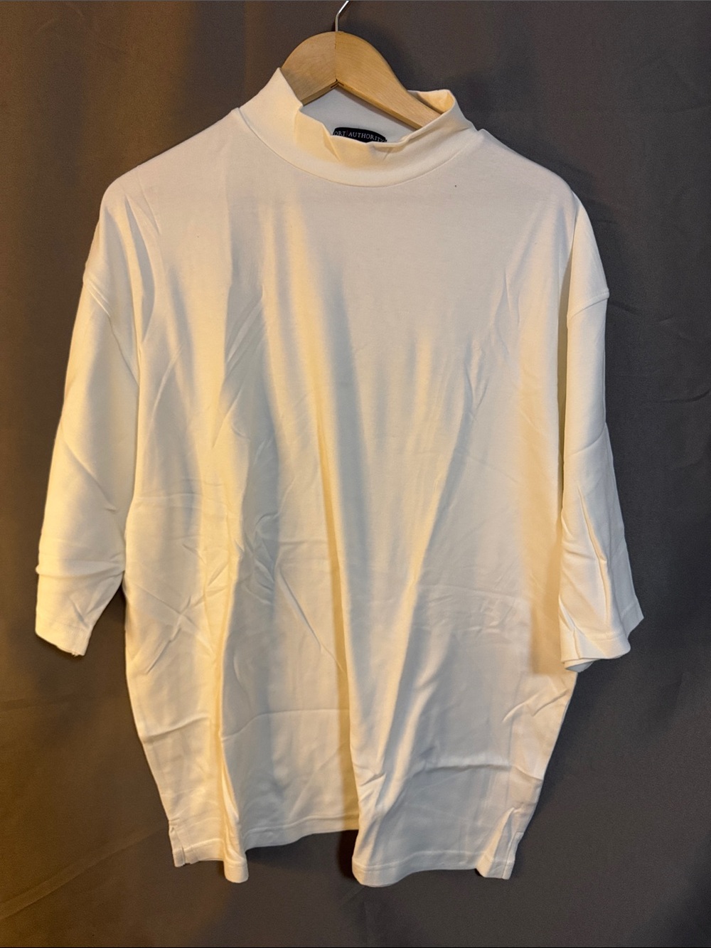 Port Authority Cream Short-Sleeve Mock Neck Tee